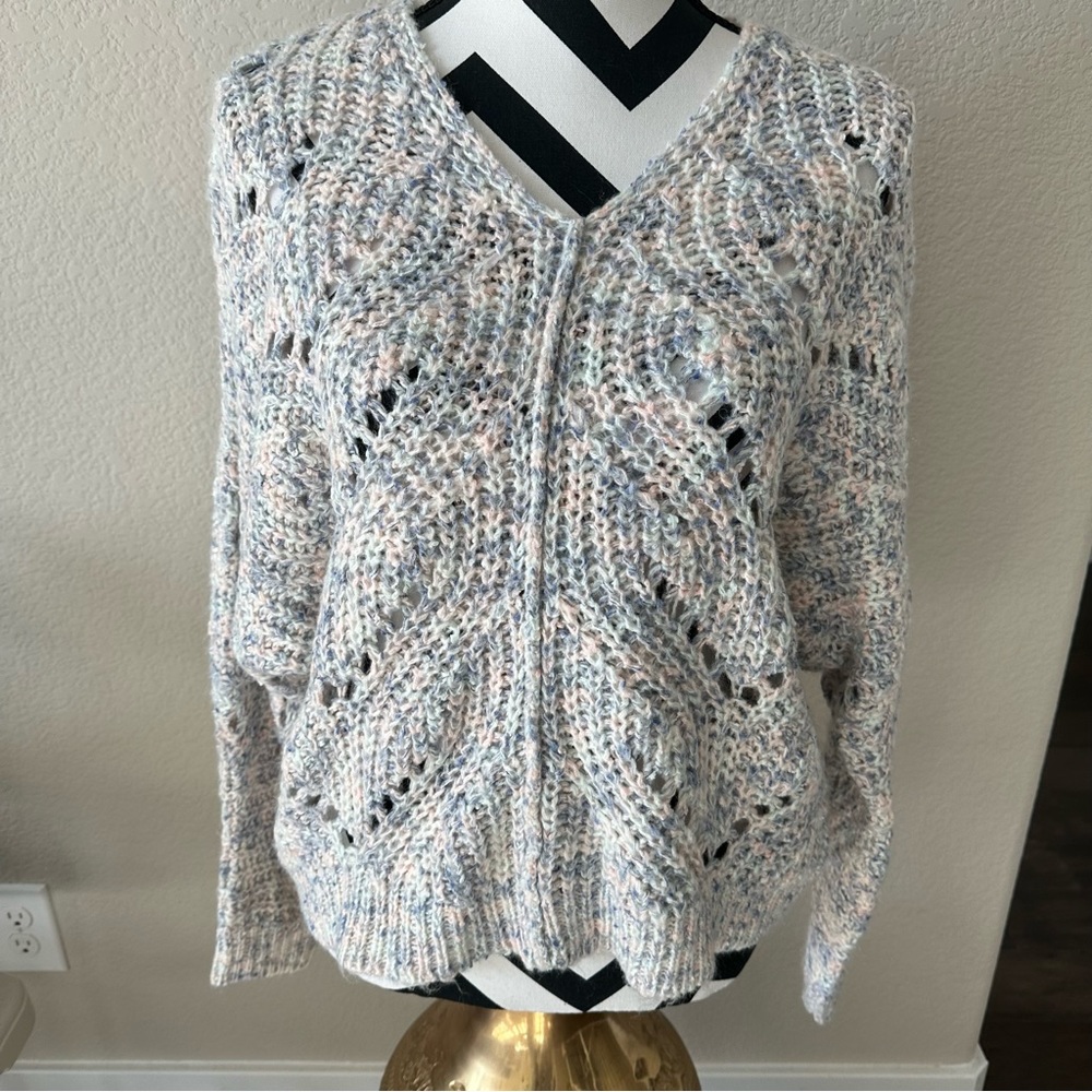 Pink Rose || open knit pastel V-neck slouchy sweater